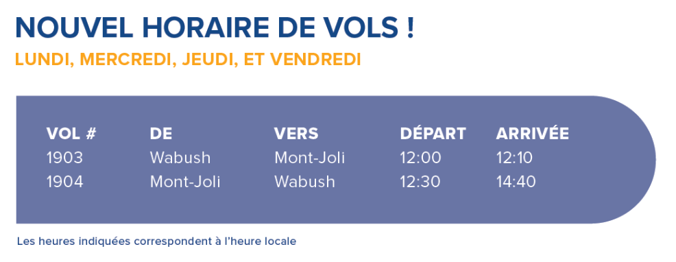 Horaire des vols Mont Joli PAL