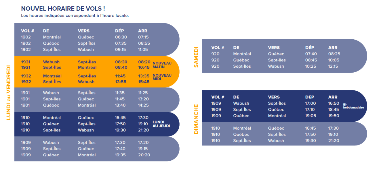 Nouvelle horaire au QC PAL