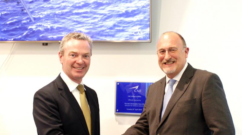 CAE Australia Canberra office opening Minister Pyne Ian shaking hands