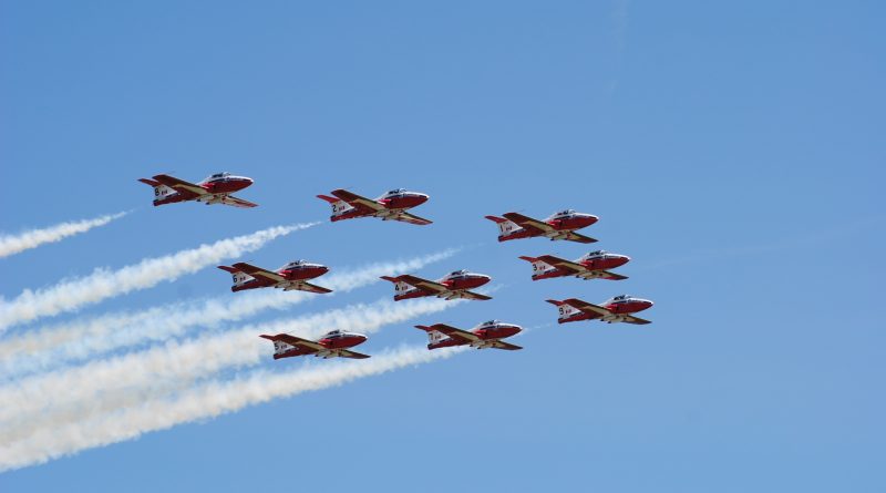 Snowbirds survolant l'aéroport de Saint-Hubert