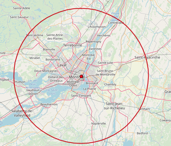 Rayon de 50 Km autour de la Place Ville-Marie