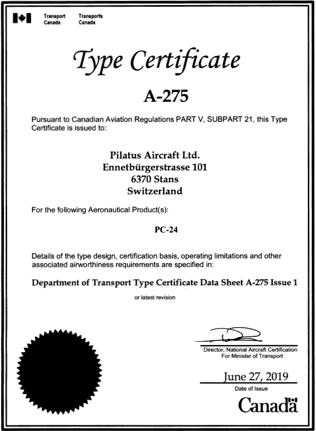 Certificat de type PC-24