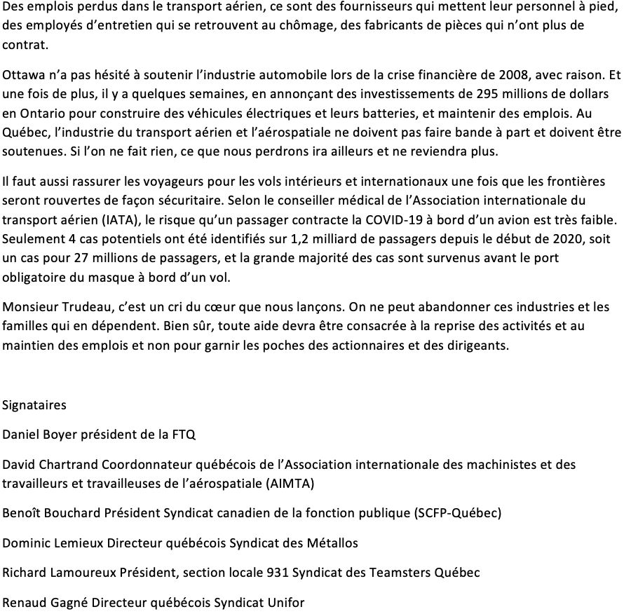 Lettre de la FTQ deuxième partie