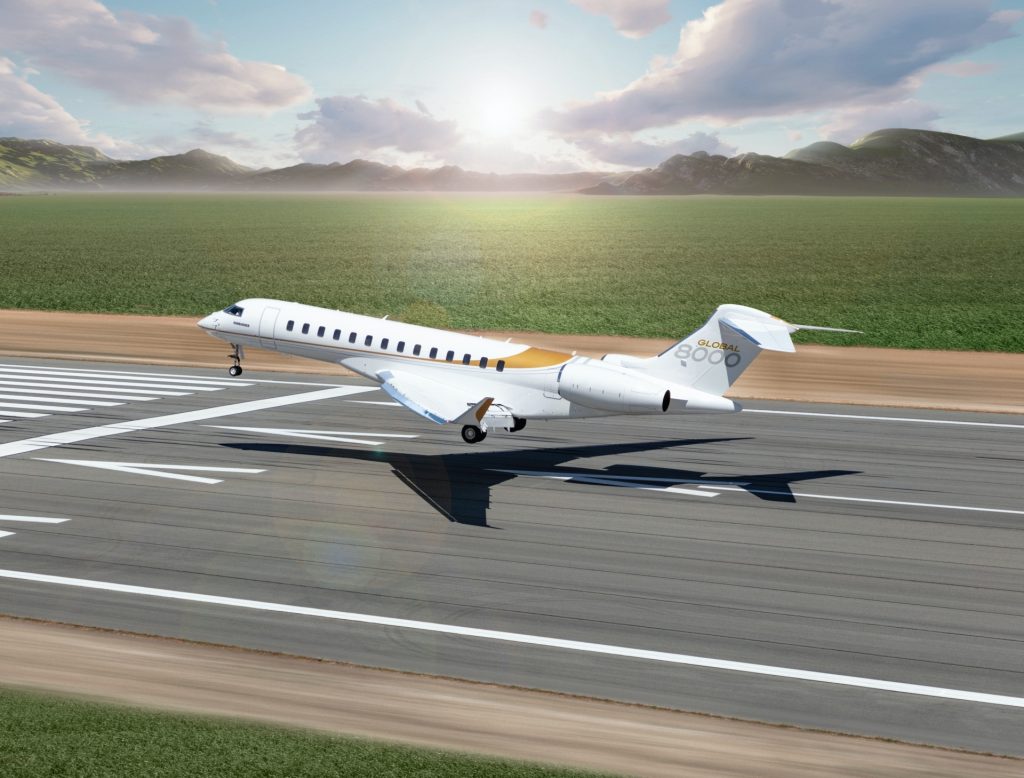 Bombardier Global 8000 au décollage