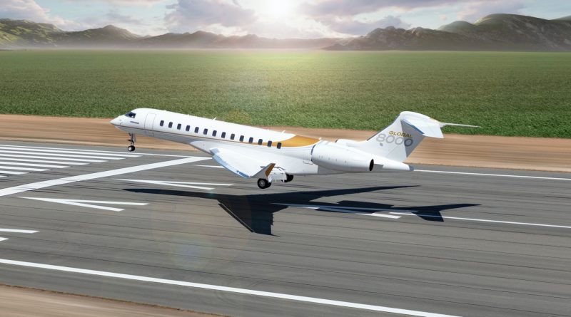 Bombardier Global 8000 au décollage